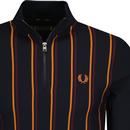 Fred Perry Retro Striped Panel Zip Neck Top Navy