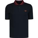 fred perry mens striped collar pique polo tshirt navy