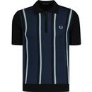 fred perry mens vertical stripe zip neck polo tshirt deep carbon