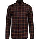 fred perry mens brushed twill tartan long sleeve shirt oxblood