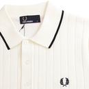 FRED PERRY Mod Texture Front Knit Polo Shirt ECRU