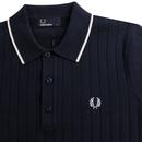 FRED PERRY Mod Texture Front Knit Polo Shirt NAVY