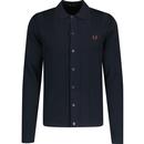 fred perry mens button through textured knit cardigan navy