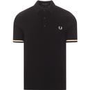 fred perry mens tipping texture knitted polo tshirt black