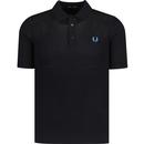 fred perry mens textured knit front panel Knitted mod polo tshirt black
