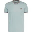 fred perry mens classic mod twin tipped crew neck tshirt silver blue