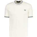 fred perry mens mod twin tipped ribbed jersey tshirt ecru