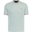 fred perry mens mod twin tipped ribbed jersey tshirt silver blue