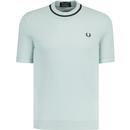 fred perry mens retro pique tipped crew neck tshirt silver blue