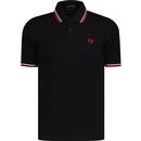 fred perry mens twin tipped pique polo tshirt black red white