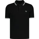 fred perry mens twin tipped pique polo tshirt black white blue