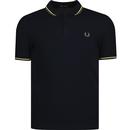 fred perry mens twin tipped pique polo tshirt navy yellow