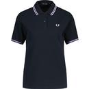 fred perry womens retro twin tipped pique polo tshirt navy ultraviolet