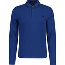 fred perry mens twin tipped long sleeve pique polo top cobalt