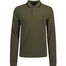 fred perry mens twin tipped long sleeve pique polo top uniform green black