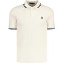 fred perry mens mod twin tipped pique polo tshirt ecru navy