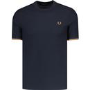 fred perry mens retro mod tipped cuff pique tshirt navy