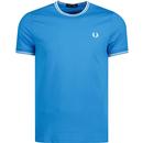 fred perry mens twin tipped plain cotton tshirt kingfisher blue
