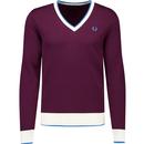 fred perry mens contrast tipped v neck jumper oxblood red