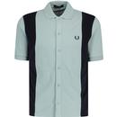 fred perry mens retro towelling panel pique button through polo tshirt silver blue navy