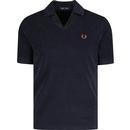 fred perry mens retro 80s open v collar towelling polo tshirt navy