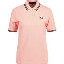 fred perry womens twin tipped pique polo tshirt pink peach