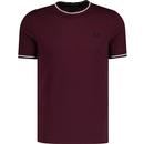fred perry mens twin tipped plain coloured tshirt oxblood