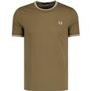 fred perry mens twin tipped plain coloured tshirt shaded stone