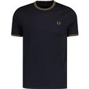 fred perry mens twin tipped cotton tshirt black shaded stone