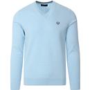fred perry mens classic fitted fine knit v neck jumper glacier light blue