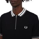 FRED PERRY Mod Bold Tipped Zip Neck Polo (Black)