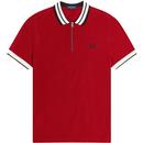 fred perry mens contrast collar zip neck pique polo tshirt blood red