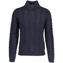 French Connection Half Zip Cable Knit Jumper in Dark Navy 58VFW