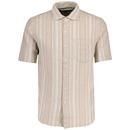 French Connection Retro 70s Linen Stripe Pocket Shirt in Taupe Front Photo