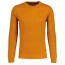 French Connection Textured Tonal Check Knitted Jumper in Rust Orange 58XBL