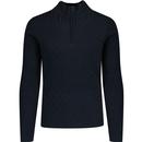 french connection mens cable knit half zip jumper marine blue