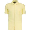 french connection mens chest pocket short sleeve linen shirt lemon yellow
