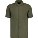 french connection mens chest pocket short sleeve linen shirt olive green