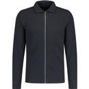 french connection mens popcorn texture plain coloured zip through overshirt navy