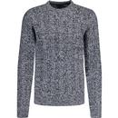 french connection mens twisted cable knit crew neck jumper dark navy white