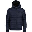 french connection mens a row puffer hooded short zip jacket dark navy
