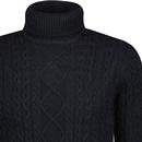 French Connection Retro Cable Knit Roll Neck Navy