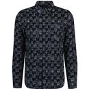 french connection mens abstract camo print corduroy long sleeve shirt marine