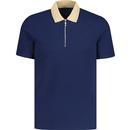 french connection mens contrast collar zip pique polo tshirt navy