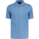 french connection mens retro 80s lightweight denim short sleeve shirt light wash blue