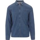 french connection mens zip denim long sleeve shirt mid wash blue