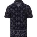 french connection mens thunder dot pattern cotton revere collar short sleeve shirt indigo