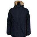 french connection mens plain coloured faux fur trimmed hood winter jacket dark navy