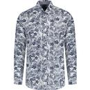 french connection mens retro bold floral pattern long sleeve shirt white navy
