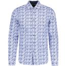 french connection mens confetti floral print retro long sleeve shirt white blue